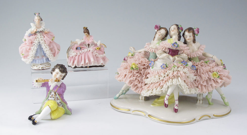 4 GERMAN PORCELAIN LACY