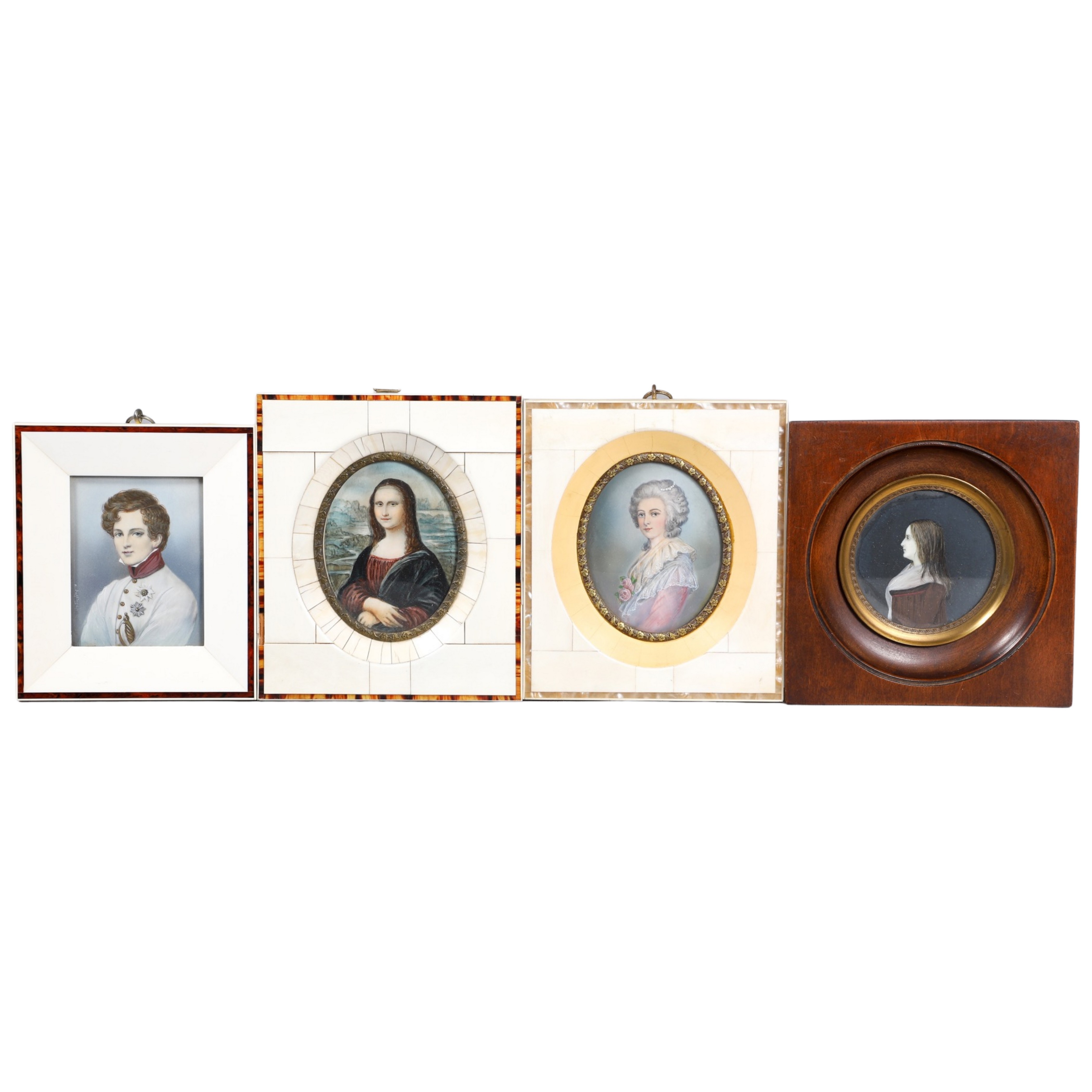 (4) Gouache miniature portrait