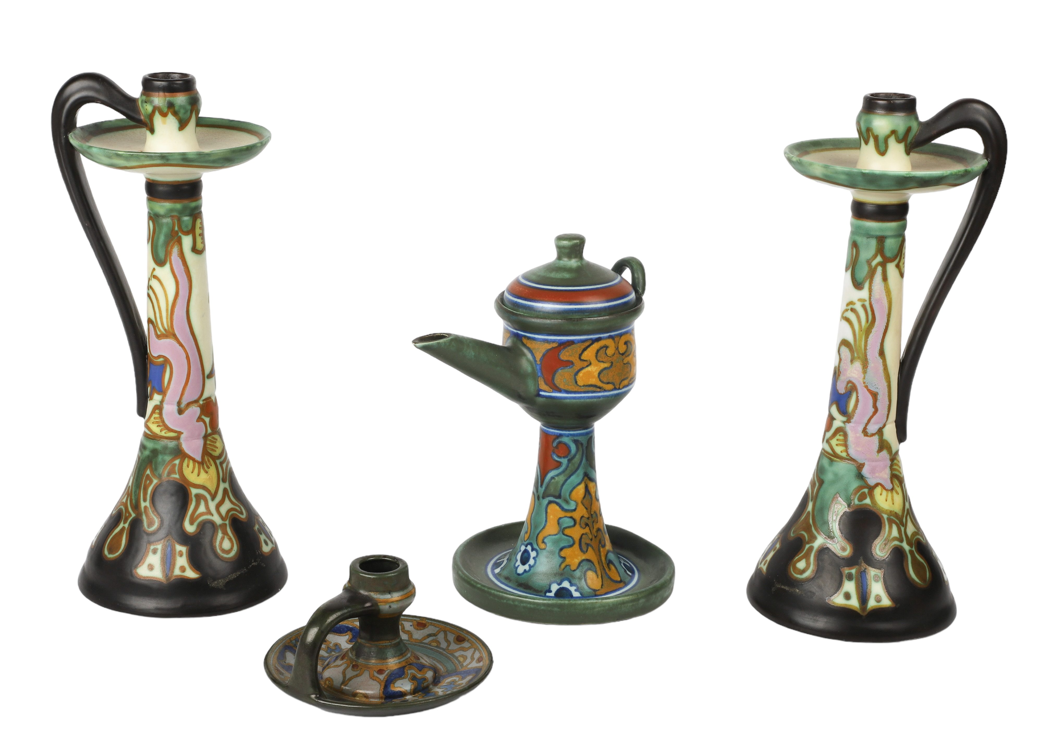 (4) Gouda Pottery Candlesticks