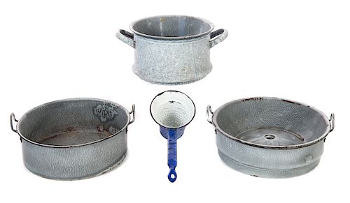 4 GRANITEWARE STRAINERS AND