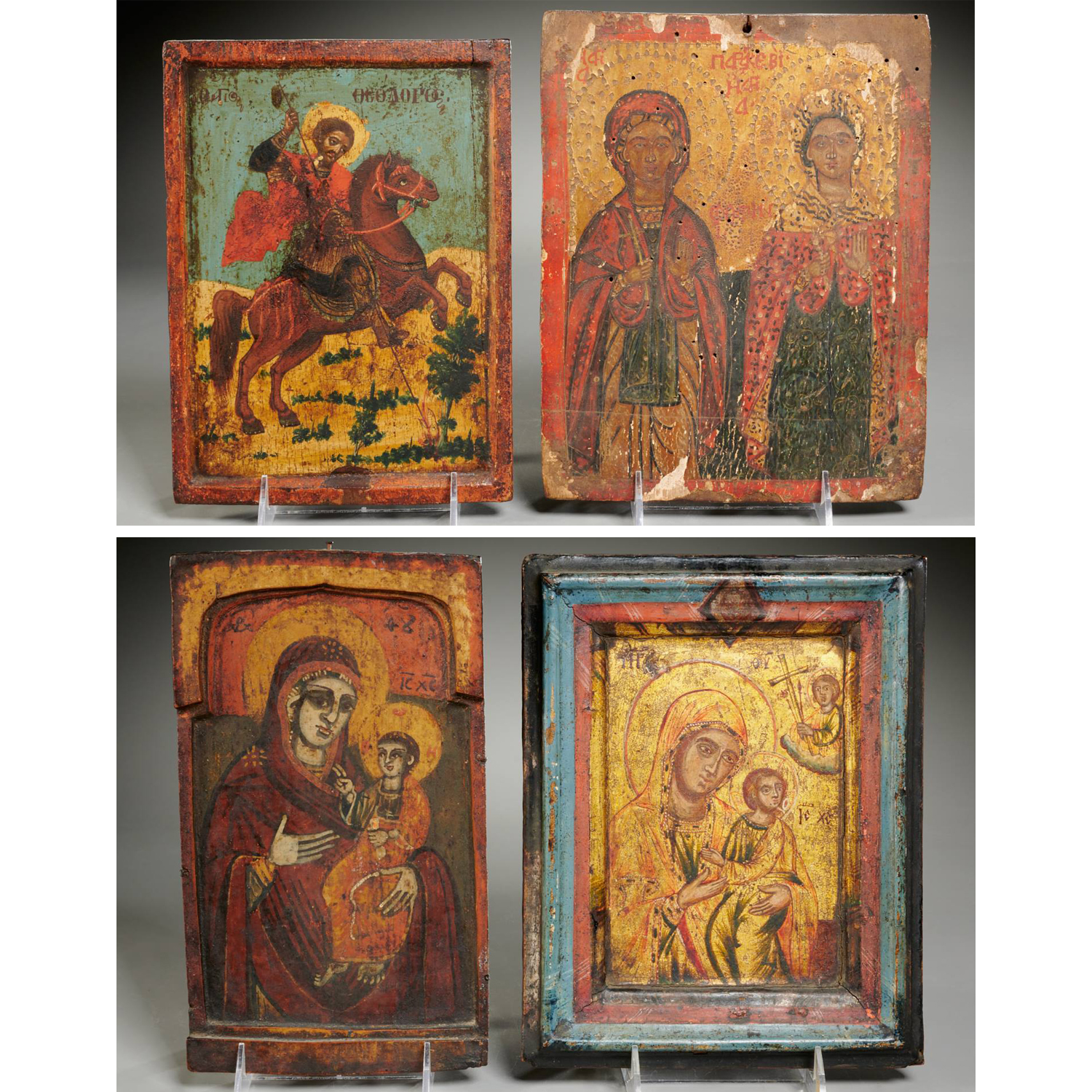 (4) GREEK ICONS, ONE EX-HAGIA