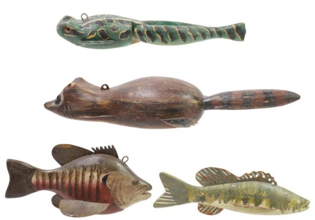 (4) HAND-CARVED FISH DECOYS(lot