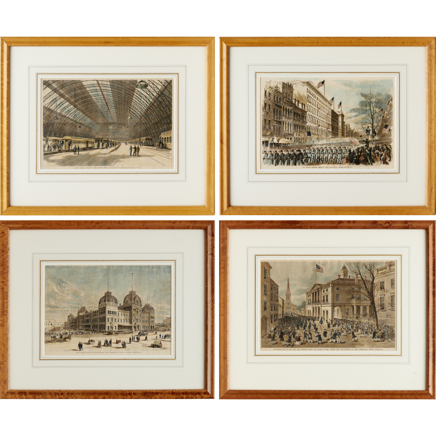 (4) HAND-COLORED ENGRAVINGS,