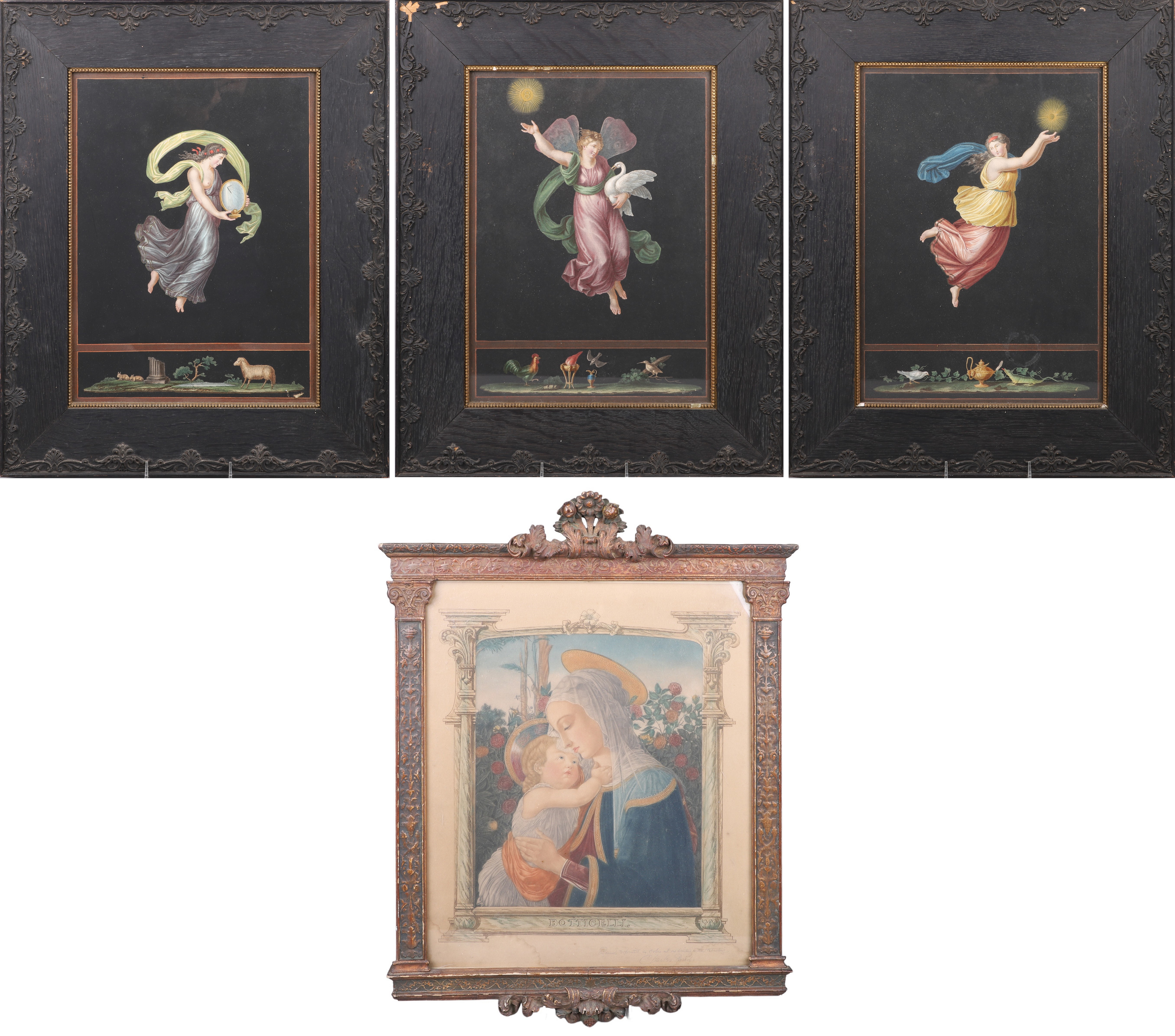 4 Hand Colored Engravings