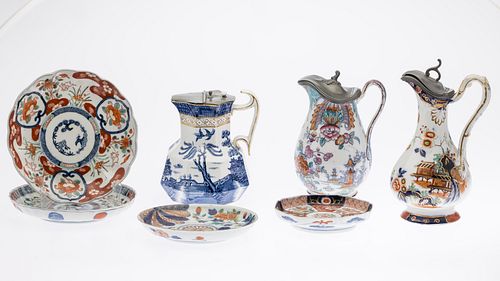 4 IMARI PLATES AND 3 ENGLISH