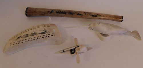 4 INUIT CARVED BONE ITEMSLot 4