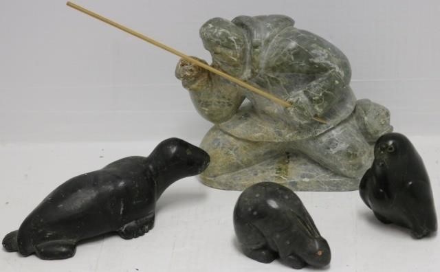 4 INUIT CARVED STONE FIGURES TO