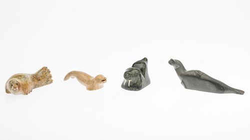 4 INUIT CARVED STONE SEALS, ONE