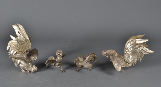 (4) Italian Silvered Rooster