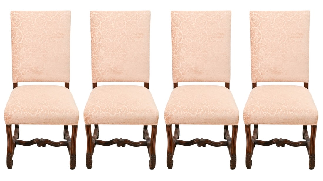 4 JACOBEAN STYLE CARVED UPHOLSTERED