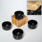 (4) JAPANESE BLACK RAKU CHAWAN