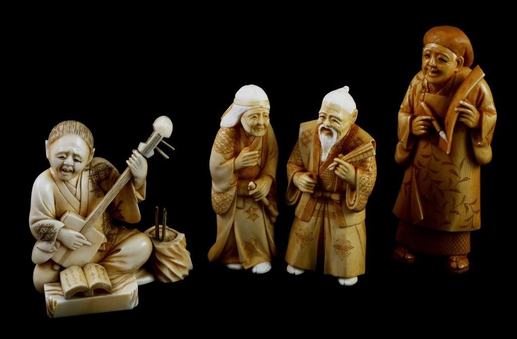 4 JAPANESE CARVED IVORY OKIMONO