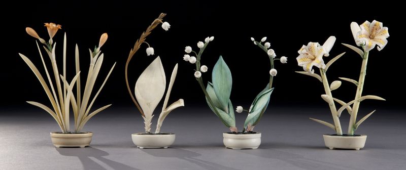 (4) Japanese carved polychrome
