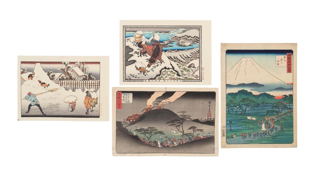 4 JAPANESE FIGURAL LANDSCAPES