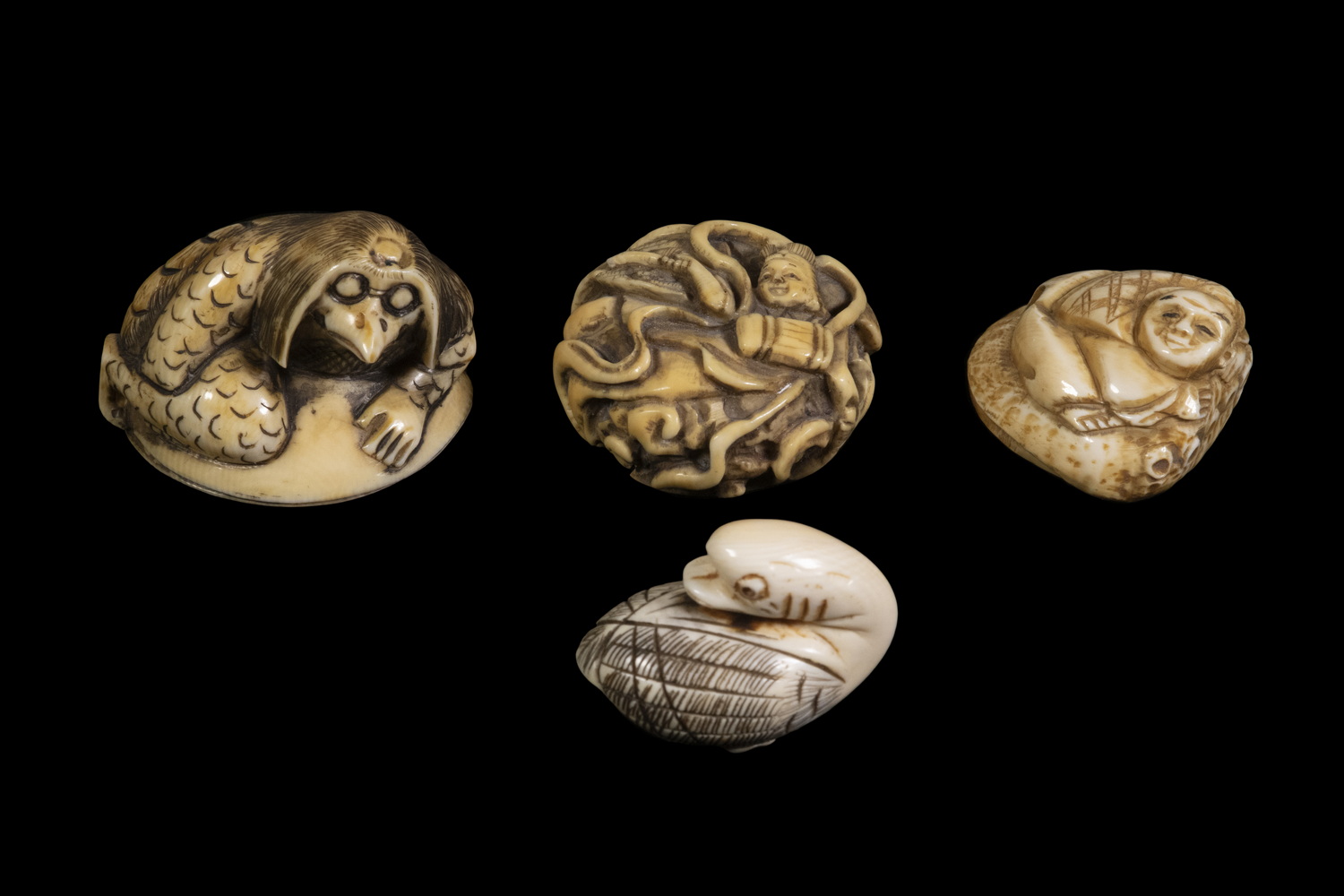 (4) JAPANESE IVORY NETSUKE, LATE