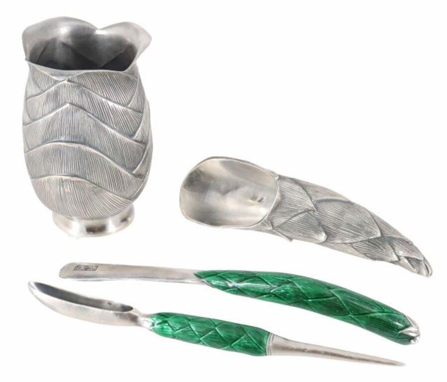 (4) JAPANESE SILVER & ENAMEL TEA