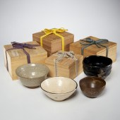 (4) JAPANESE STONEWARE CHAWAN