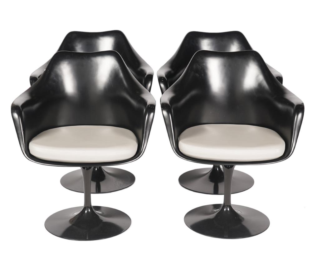 4 KNOLL BLACK TULIP ARMCHAIRS W/