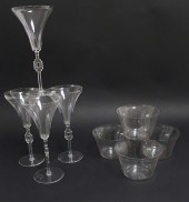 4 LALIQUE CHAMPAGNE GLASSES &