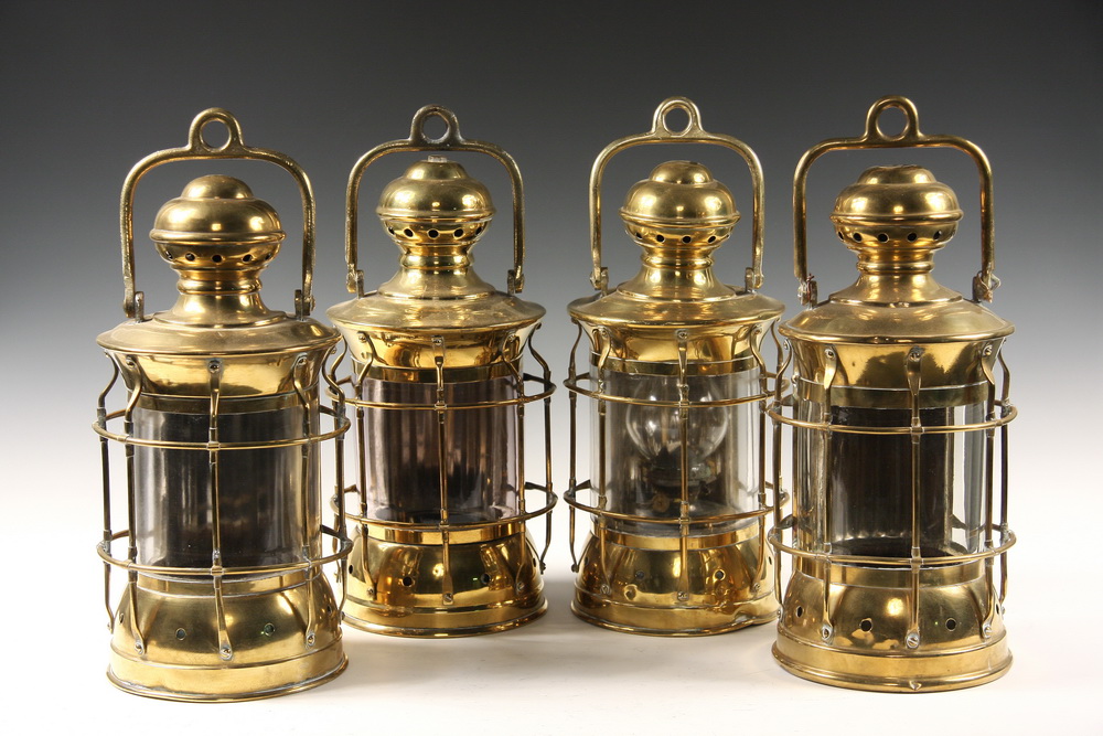 (4) LARGE BRASS SHIP'S LANTERNS -