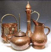 (4) LARGE COPPER EWER, KETTLE