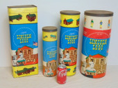 4 LARGE "LINCOLN LOGS" CANISTE