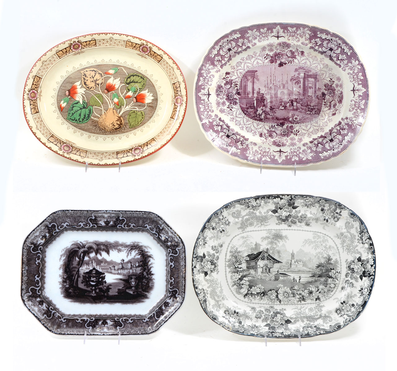 4 LARGE TRANSFERWARE PLATTERS: