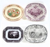 4 LARGE TRANSFERWARE PLATTERS: