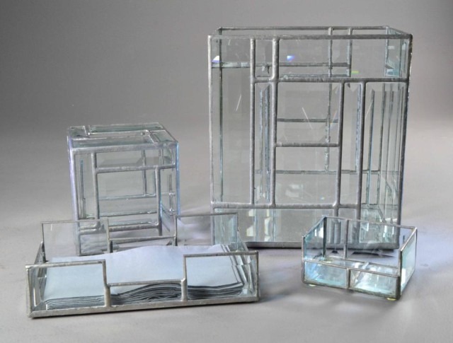 (4) LEADED GLASS BATHROOM