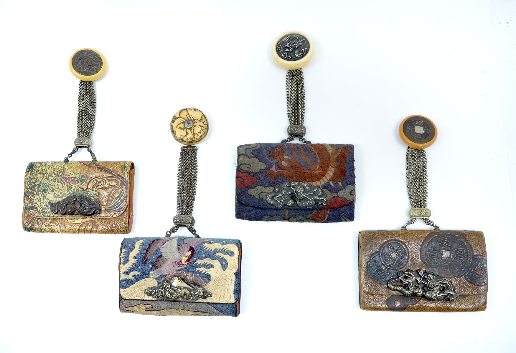4 LEATHER CHANGE PURSES WITH SILVER