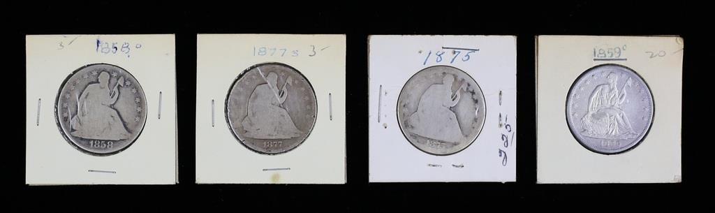 4 LIBERTY SEATED HALF DOLLARS1 1858