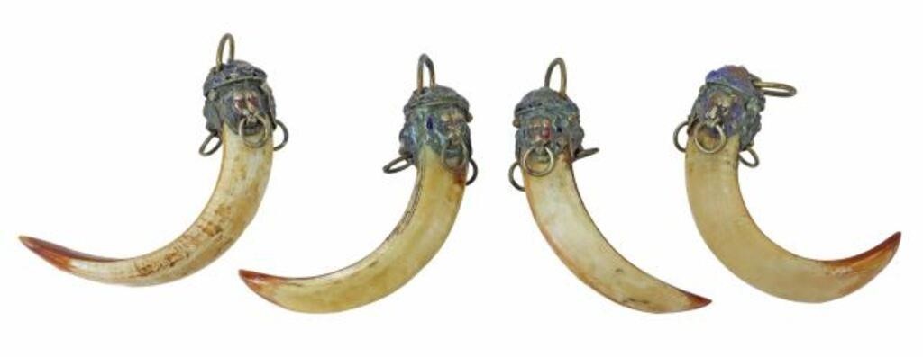 (4) LIKELY TIBETAN BOAR'S TUSK LION