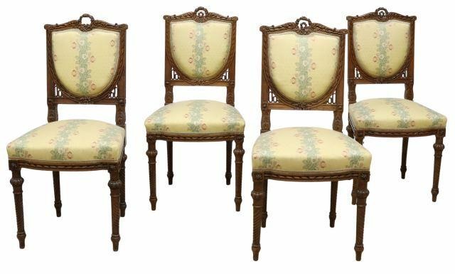 (4) LOUIS XVI STYLE CARVED WALNUT