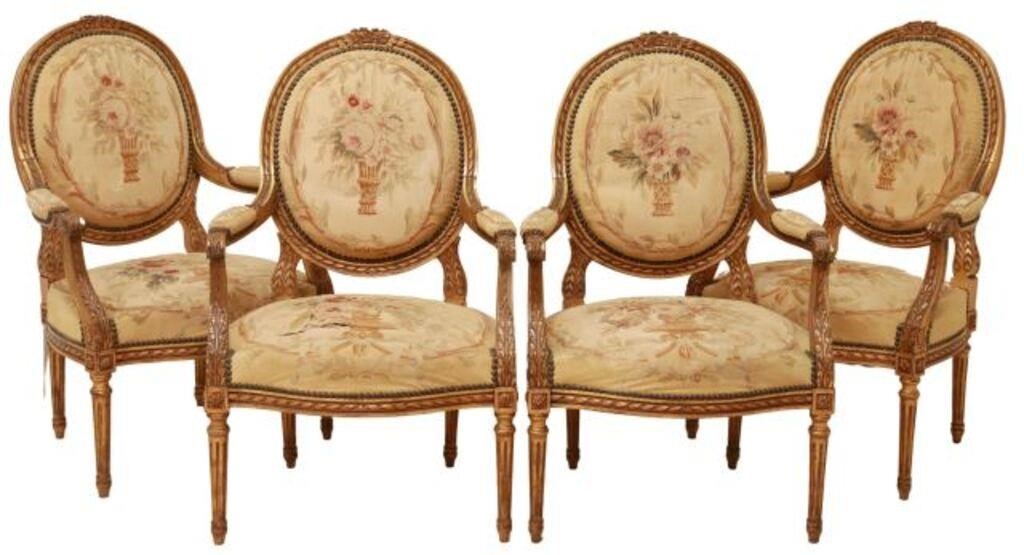 (4) LOUIS XVI STYLE GILTWOOD &