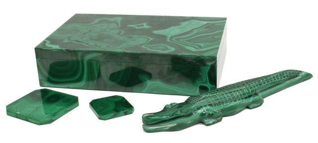 (4) MALACHITE TABLE BOX,