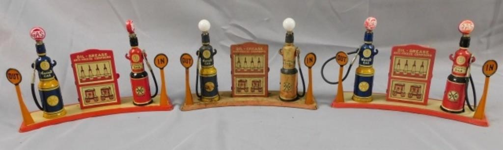 (4) MARX LITHO TIN GAS PUMPS. CA.