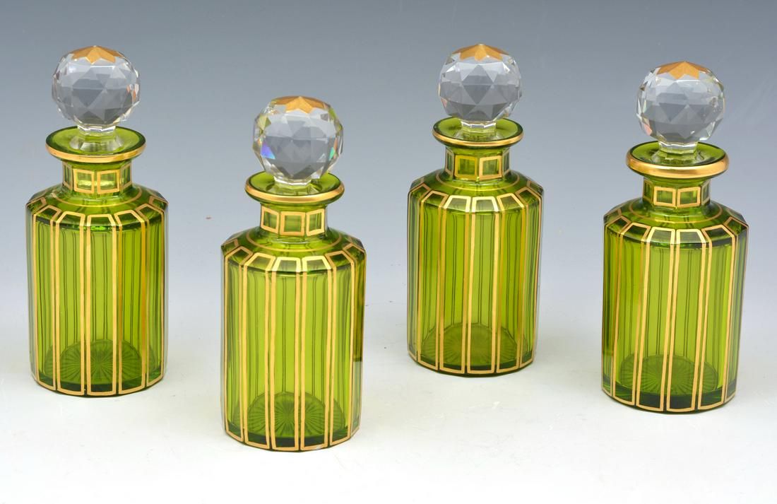 4 MATCHING FRENCH CRYSTAL GREEN