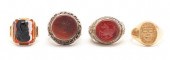 4 MEN'S SIGNET & CARVING RINGS