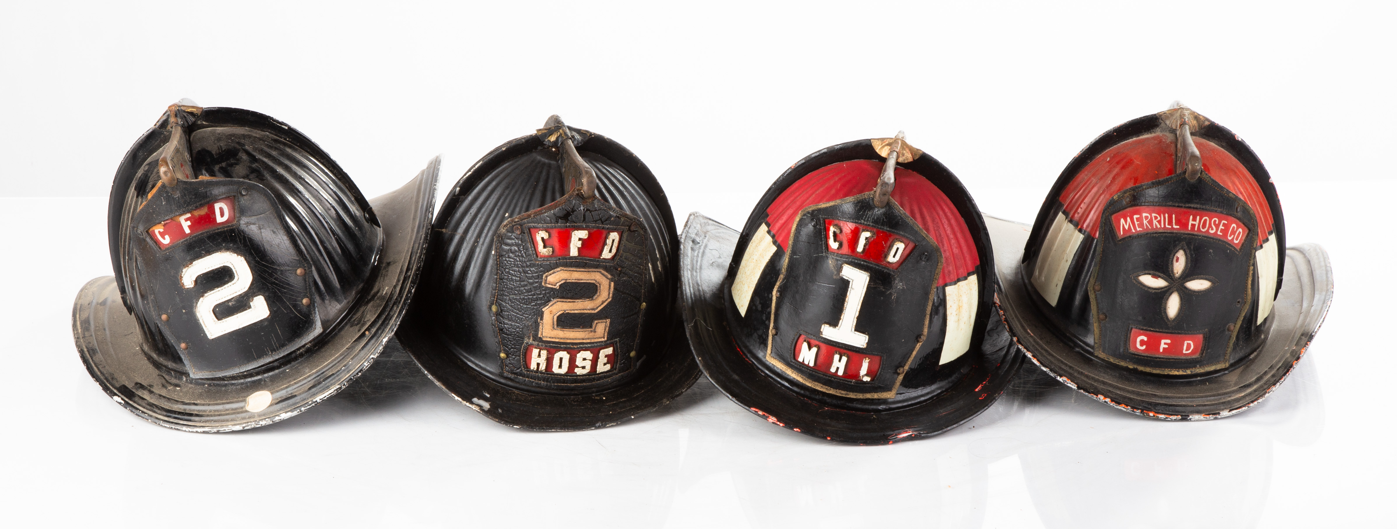 (4) METAL FIREMAN'S HELMETS