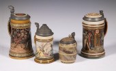 (4) METTLACH PEWTER MOUNTED PO