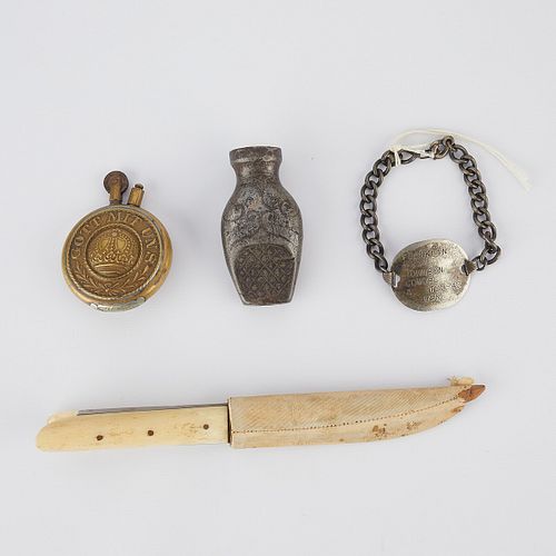 4 MILITIA ITEMS KNIFE, LIGHTER, &