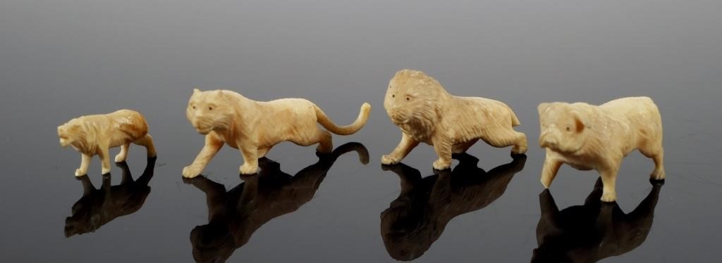 (4) MINIATURE IVORY ANIMAL CARVINGS