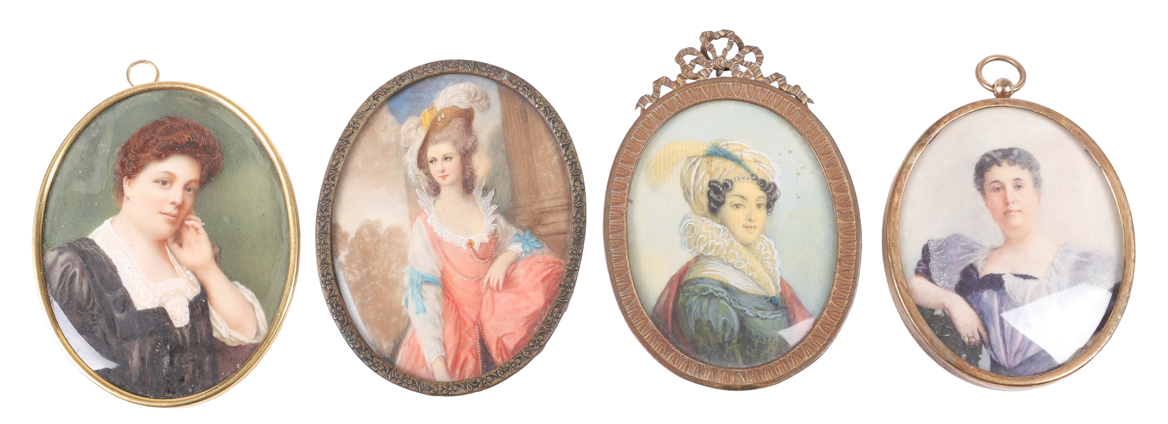 (4) Miniature watercolor portraits,
