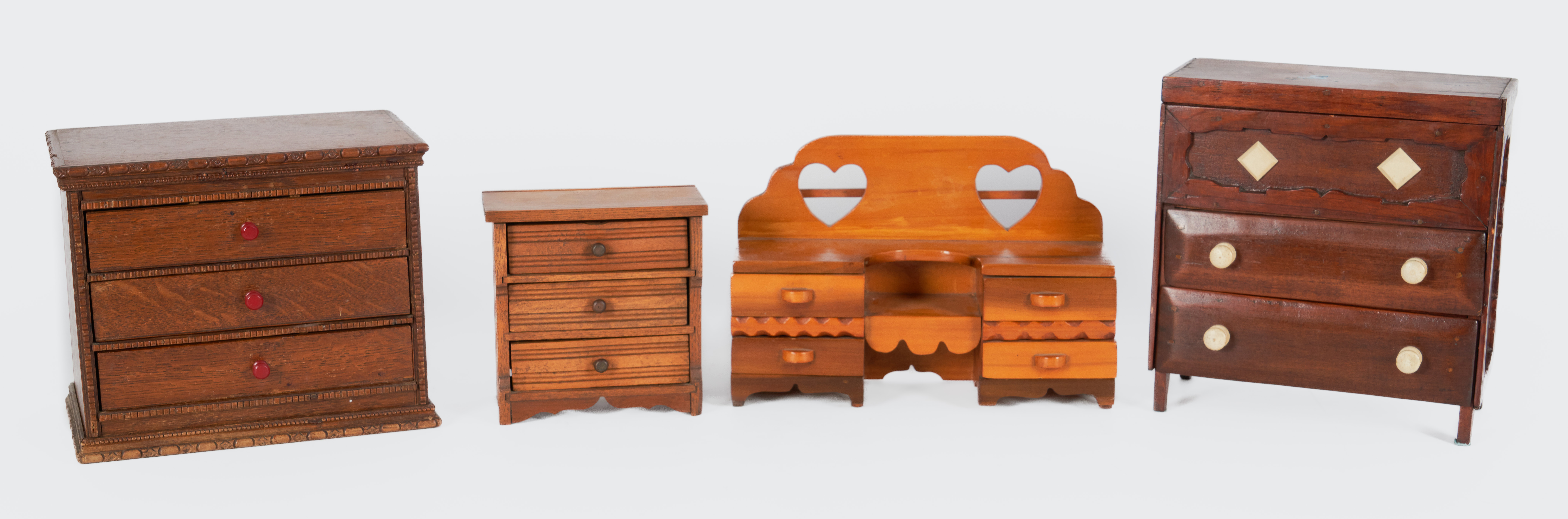 (4) Miniature wood chests of