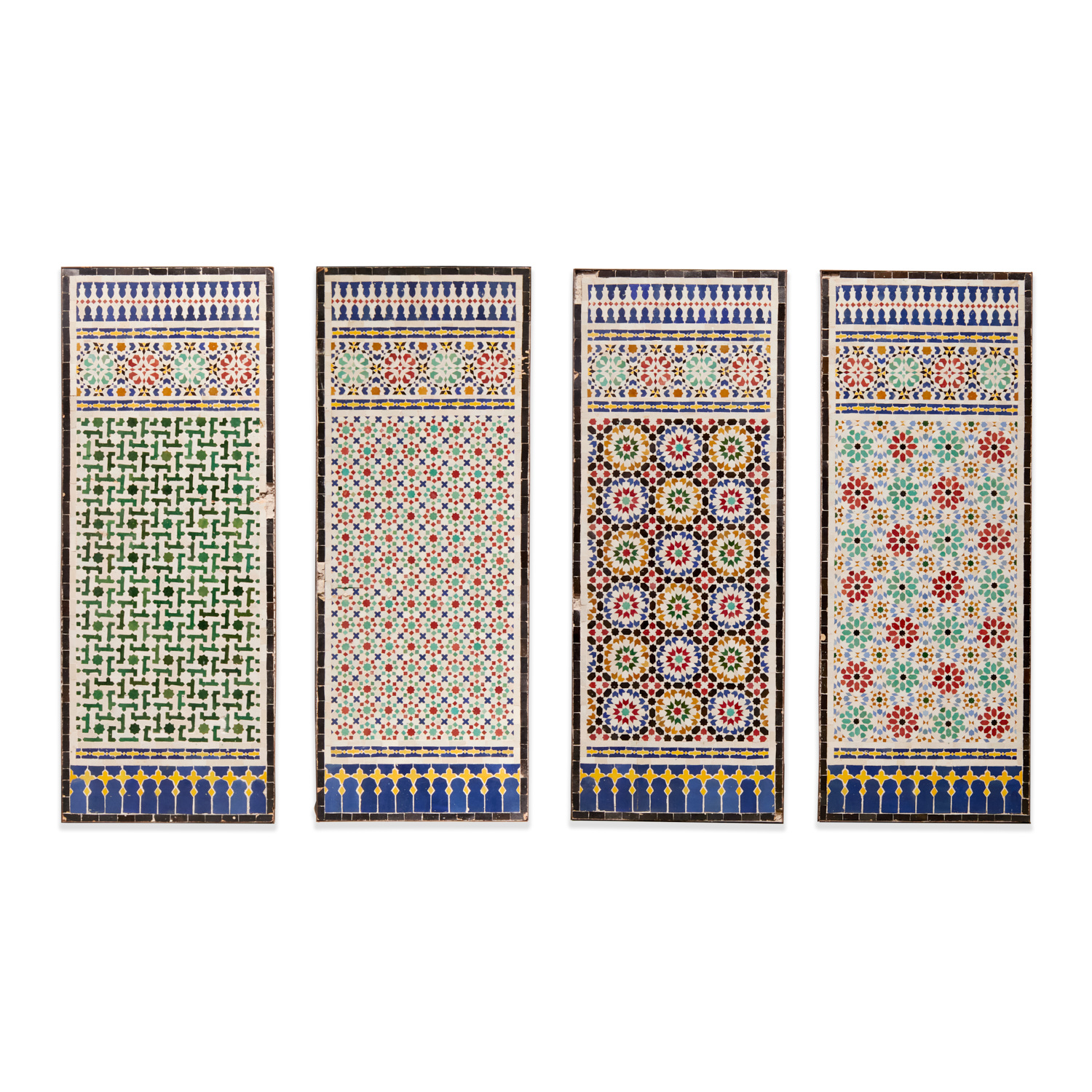 (4) MOROCCAN ZELLIGE MOSAIC PANELS,