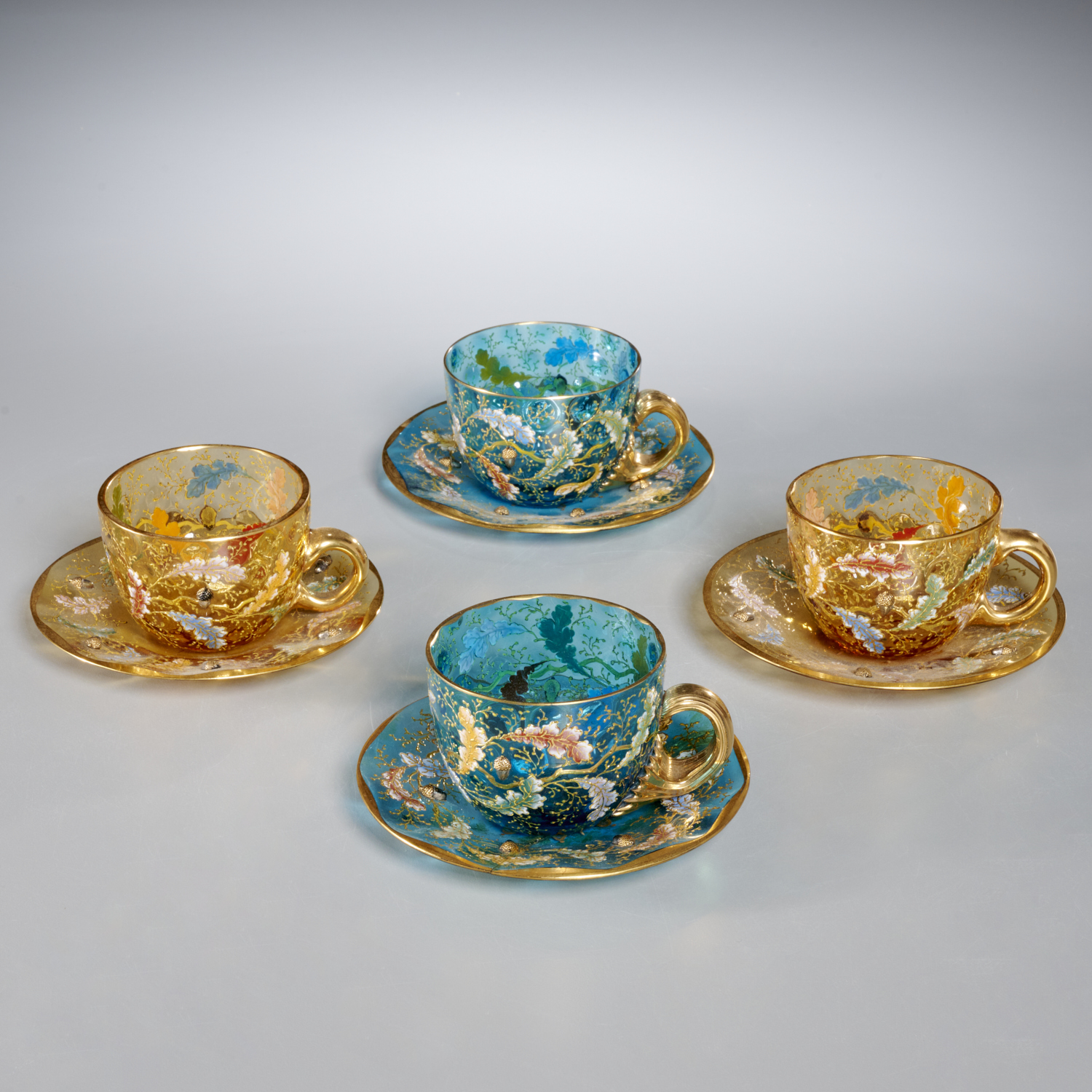 (4) MOSER ENAMELED GLASS CUPS AND