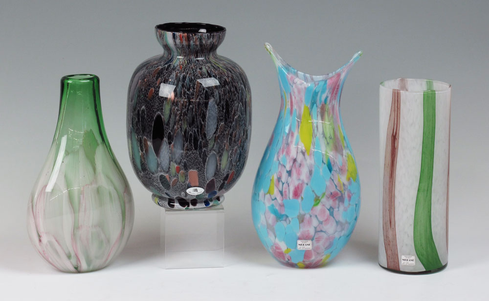 4 MURANO ART GLASS VASES: 1) S.