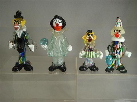 4 Murano glass clown figurines,