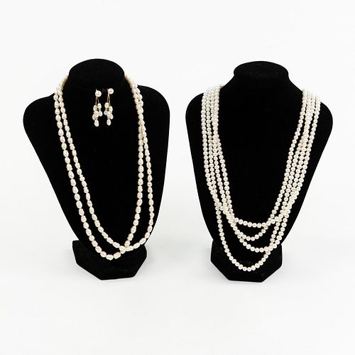 (4) NATURAL PEARL NECKLACES AND