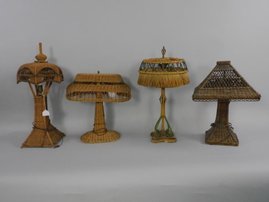 (4) NATURAL WICKER TABLE LAMPS, CA.